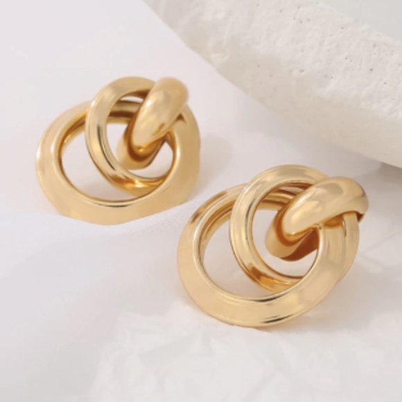 Knotted Twist Abstract Gold Minimalist Earrings - Picture 10 of 10